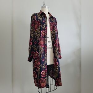ANN TAYLOR red and black moody flower print button down shirt dress